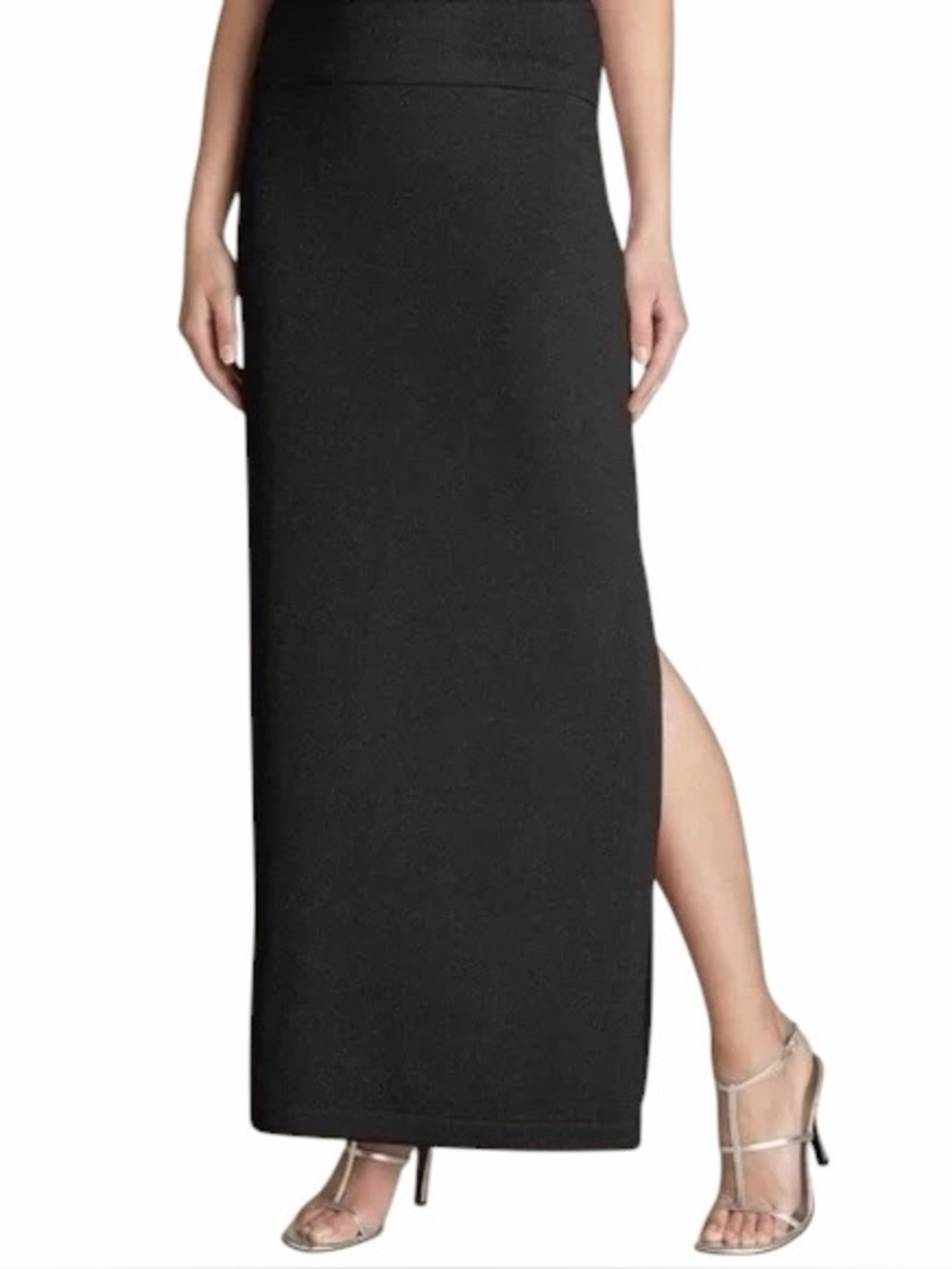 St. John Basics Black Santana Maxi Knit Skirt w/ slit